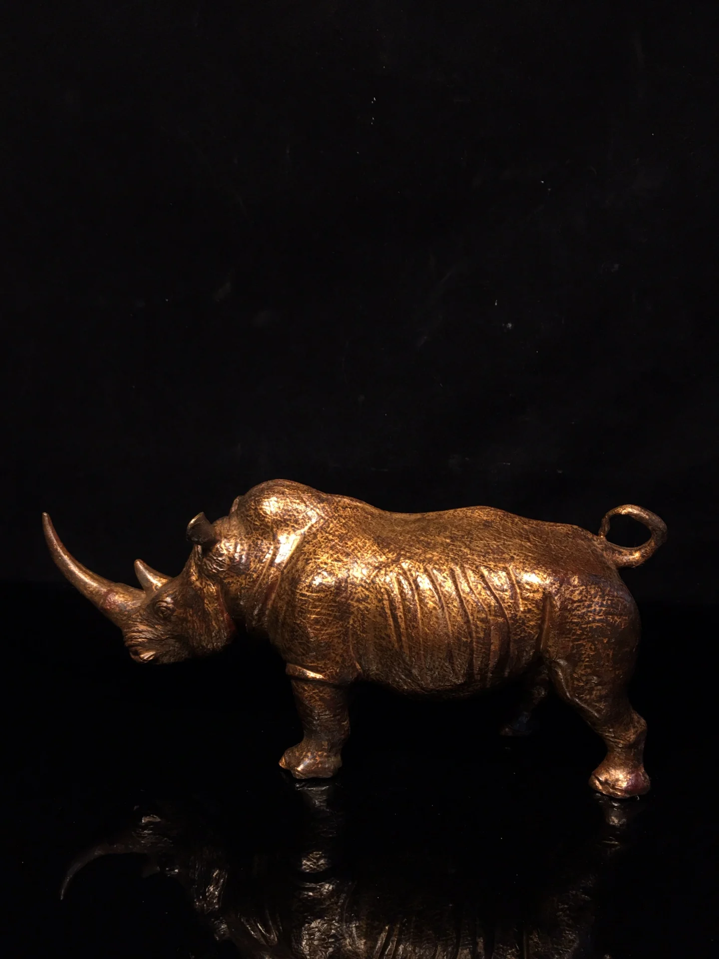 

9"Tibetan Temple Collection Old Bronze Cinnabar rhino Dicerorhinus Unicorn Gather fortune ornament Town house Exorcism