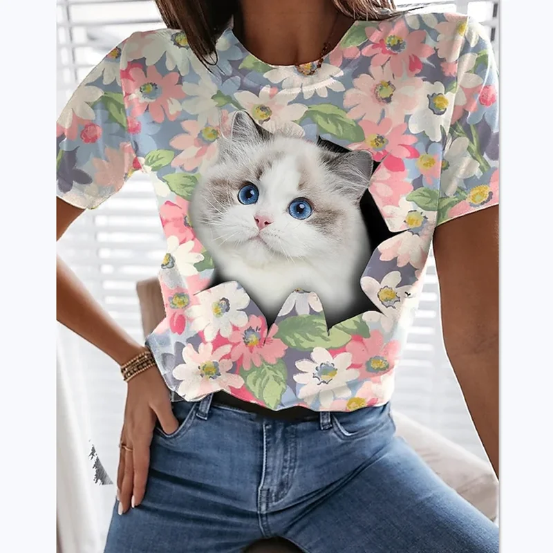 

Animal Crossing Cat 3D Printed T Shirt Women's Crew Neck Shirt Funny Short Sleeve Top 2022 Men's and Women's Casual Retro Style