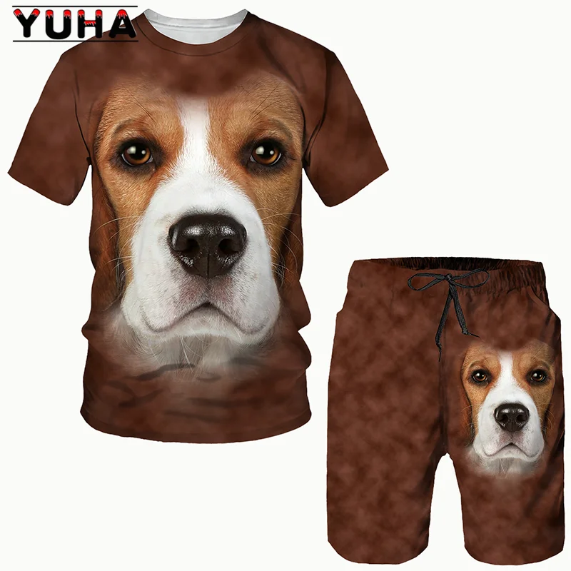 YUHA, Rottweiler 3D Printed Dog Men's T shirt Shorts Set Men's Sportswear Tracksuit Summer O Neck Short Sleeve Cool Men's Clothi