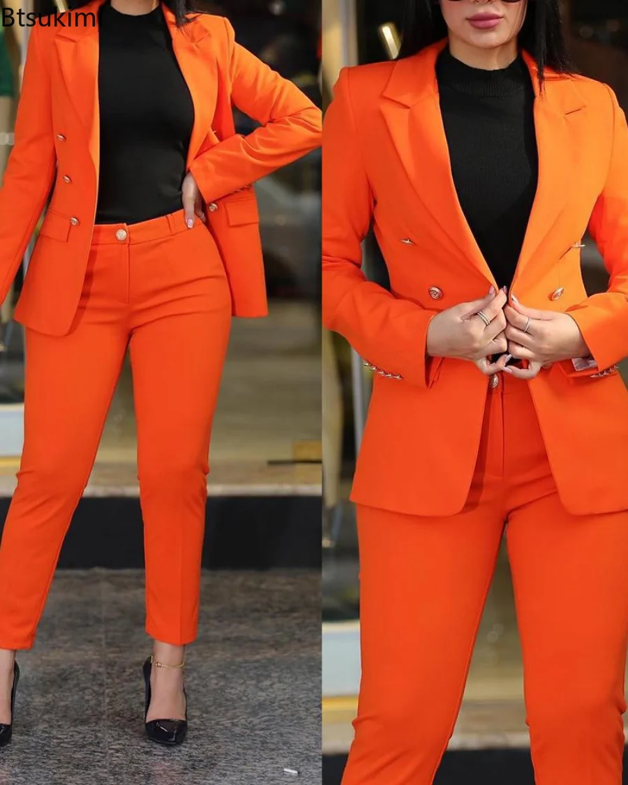 New 2023 Women's OL Design Formal Business Blazer Suits and Pants Two Pieces Slim Ladies 2 Piece Set Elegant Female Pants Sets