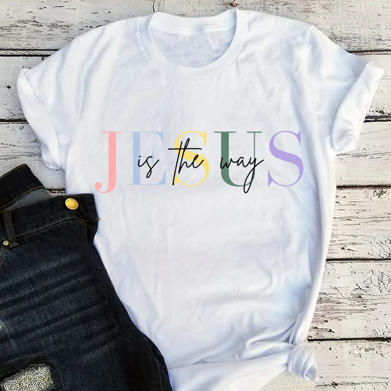 Christian Woman Tshirts Jesus Is The Way Graphic Tee Jesus Gift for Friend Women Clothes Gift for Women Christian Tops