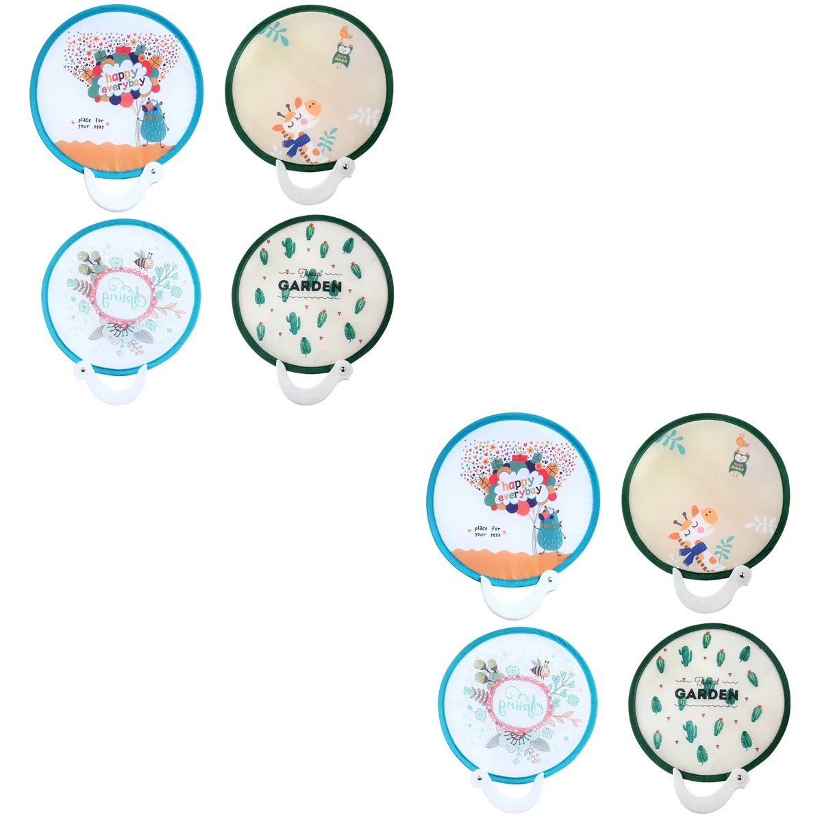 

8 pcs Folding Fan Mini Cartoon Lightweight Portable Round Shape with Handle for Kids Children Random
