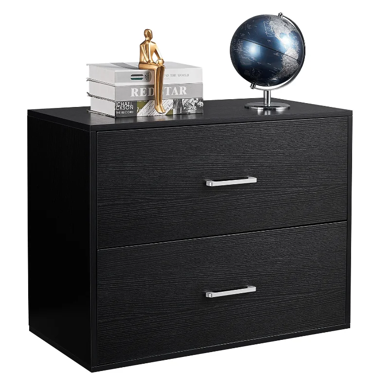 

ILE BOOKCASE CABINET WITH 2 DRAWER Black MDF [US Stock]