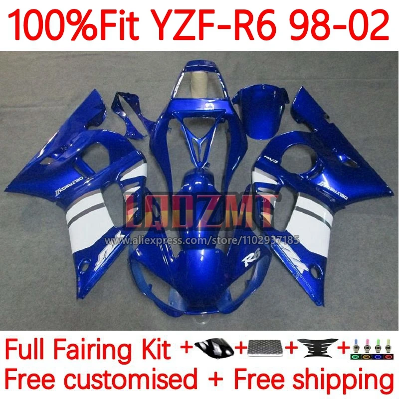 

Blue white Injection Fairing For YAMAHA YZF-R6 YZF R6 R 6 600 YZFR6 1998 1999 2000 2001 2002 YZF600 98 99 00 01 02 Frame 7No.8