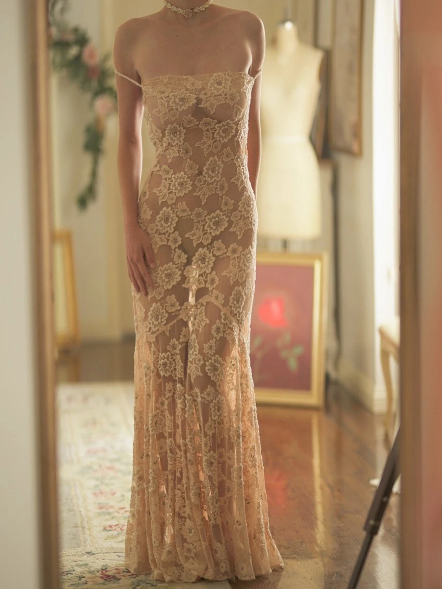 

Женское Прозрачное платье-годе с открытой спиной и вышивкой, длинное плиссированное платье-трапеция с вырезом лодочкой, пикантное пляжное платье, 2023