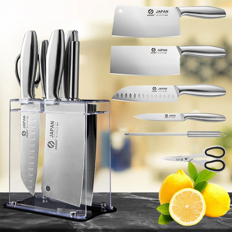 With Holder  Meat Fish Slicing Vegetable Cutter Stainless Steel Cleaver Knife With Sharpener Bbq