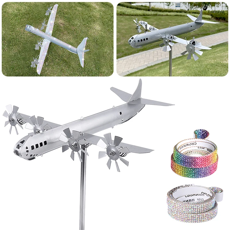 

2023 Metal Airplane Windmill Lawn Pinwheel Iron Aircraft Wind Spinners Outdoor Courtyard Ornament Garden Sculpture Decor