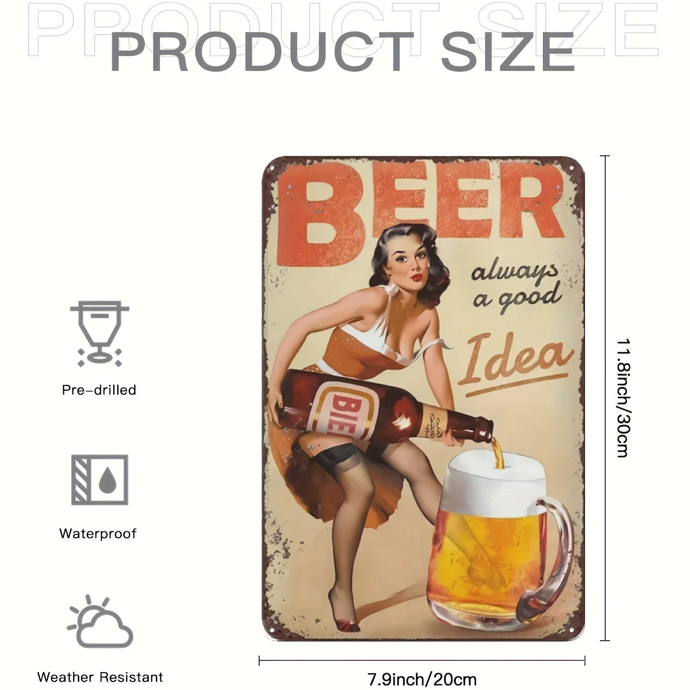 

Винтажная жестяная вывеска для пива — настенное искусство в стиле ретро «Пиво всегда хорошая идея», идеально подходит для бара, паба, ресторана, домашней кухни или для мужчин Ca