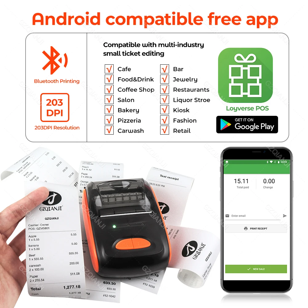 Портативный Мини 58 мм Bluetooth для Беспроводной Тепловой Чековый Принтер Билетов