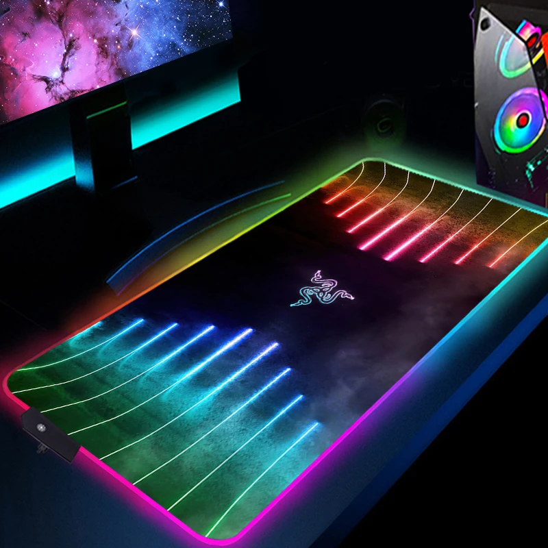 

Razer с проводом, аксессуары для ПК RGB, большой коврик для мыши с подсветкой, игровой подсветкой, светящийся светодиодный настольный коврик, геймерский коврик для клавиатуры и мыши Xxl