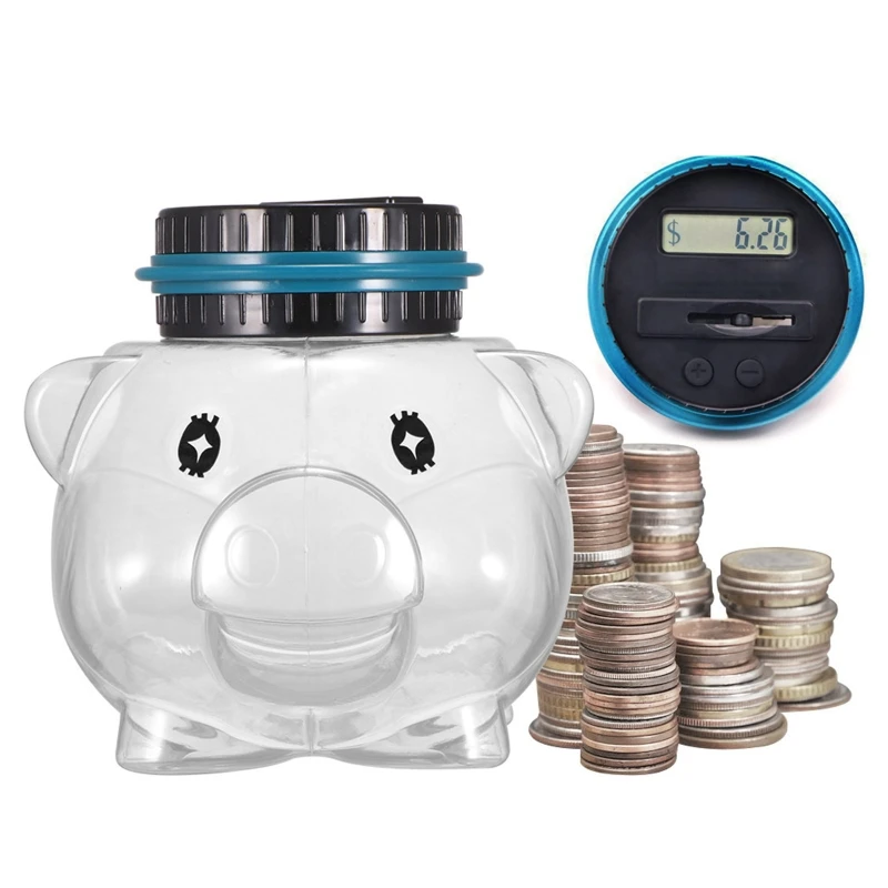 

Cartoon Pig Electronic Counting Piggy Bank Transparent Money Box Organizer