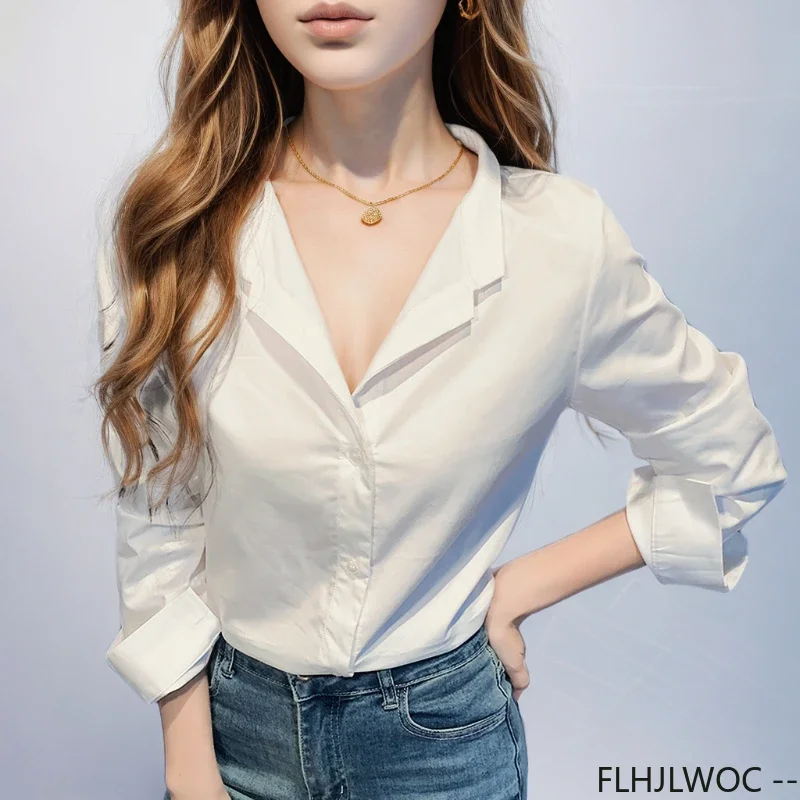 Блузка женская хлопковая на пуговицах модная Базовая рубашка в Корейском стиле с