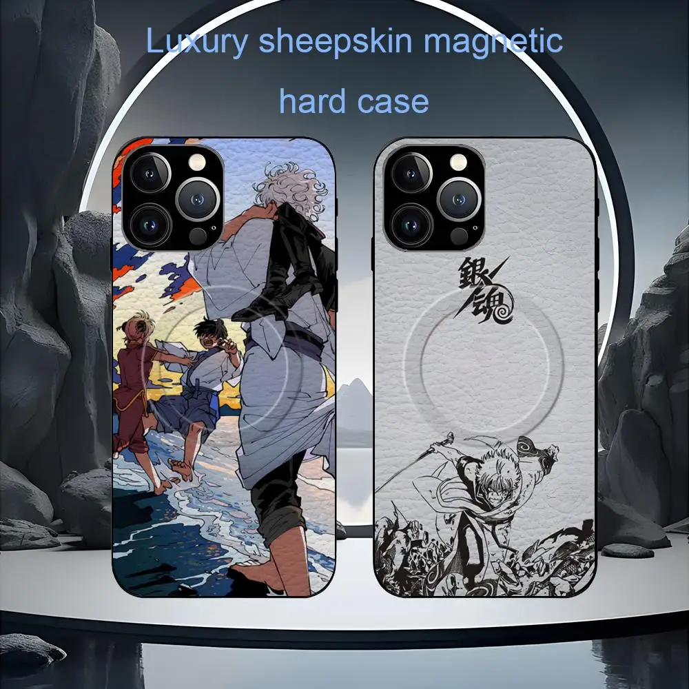 Фото Популярный чехол для телефона Gintama Cool Anime для iPhone 16, 15, 14, 13, 12, 11 Plus Pro Max, роскошный роскошный чехол Magsafe из овчины №1