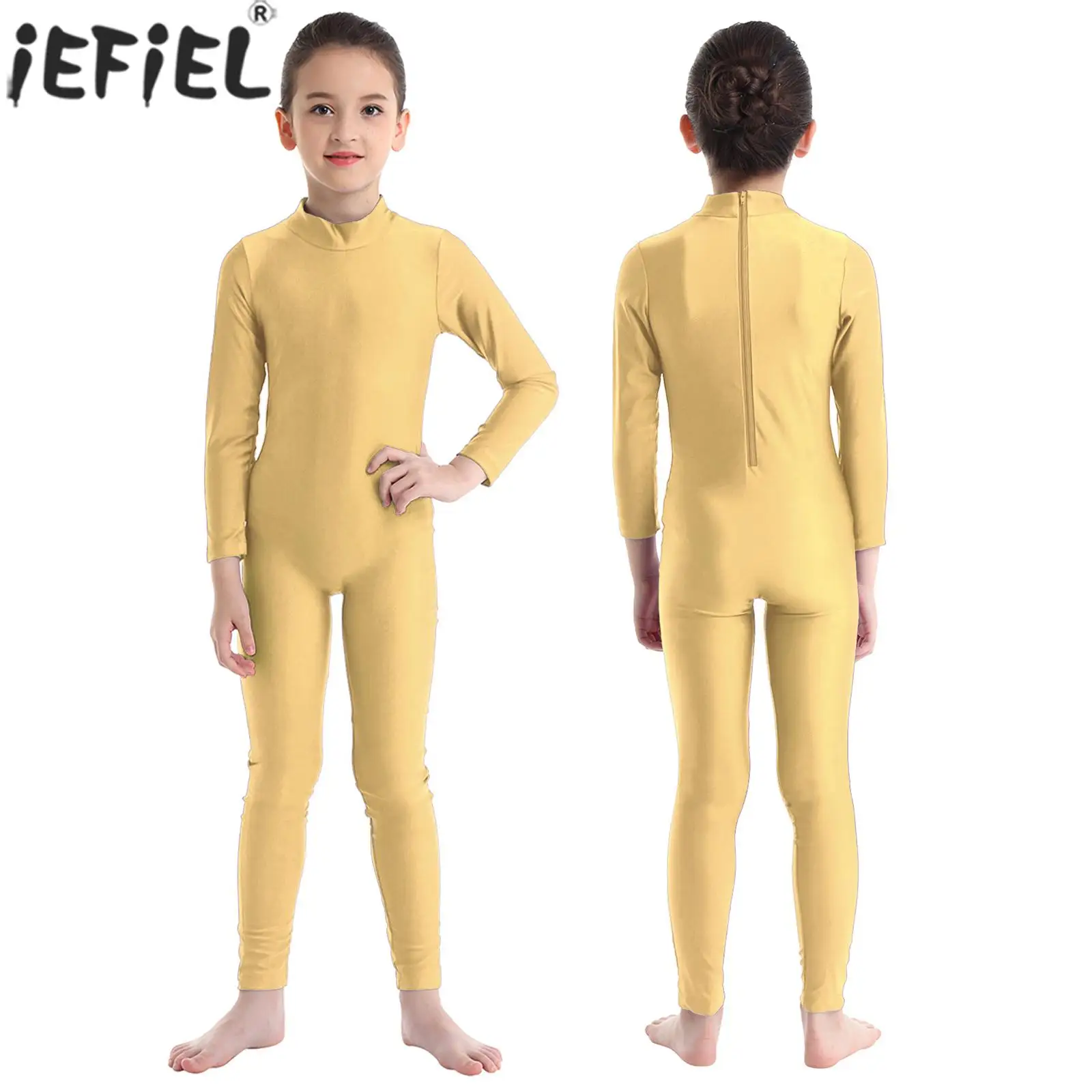 

3-16Y Girl Ballet Dance Gymnastics Leotard Long Sleeve Zipper Unitard Bodysuit Dancewear for Skating Acrobatics Yoga Performance