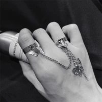 coconal teenger girls hip hop wind butterfly chain ring set opening adjustable ring punk style personality ring jewelry female