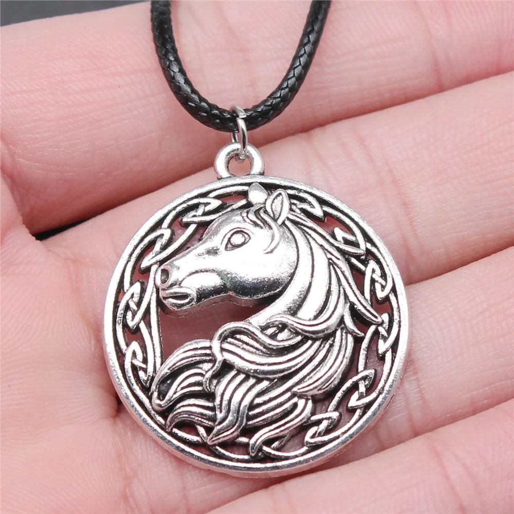 

Прямая поставка, ожерелье-цепочка из искусственной кожи под старину серебристого цвета с подвеской лошади 34x30 мм