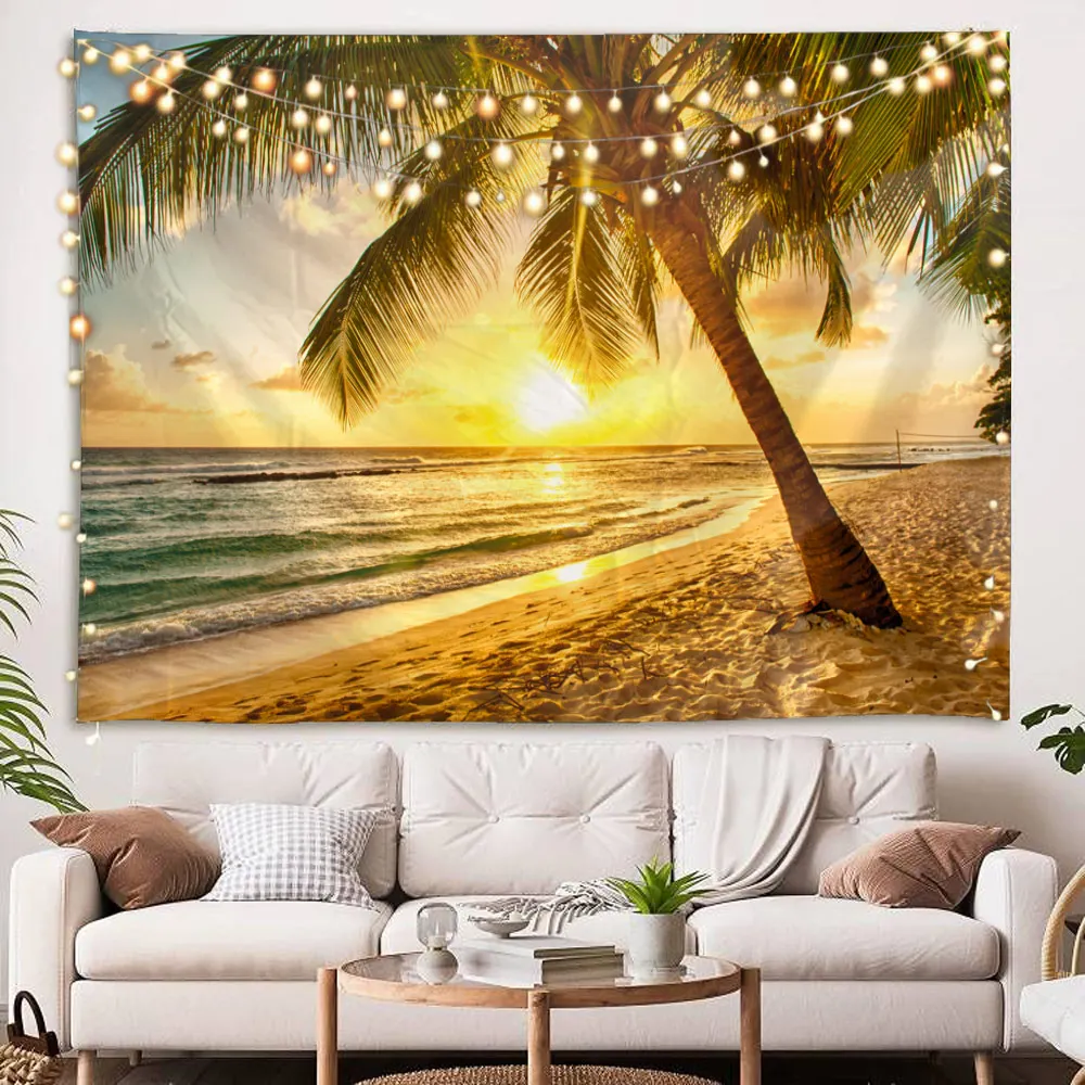 

Ocean Beach Tapestry Tropic Paradise Beach Wall Hanging Coconut Tree Hippie Bohemian Tapestry Palm Tree Tapestry for Home Decor