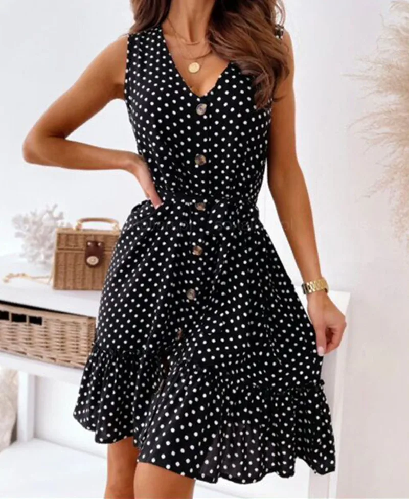

2022 Summer Ladies Dress Fashion Lace V-neck Sexy Midi Skirt Casual Temperament Commuting Elegant New Wave Point Dress Women