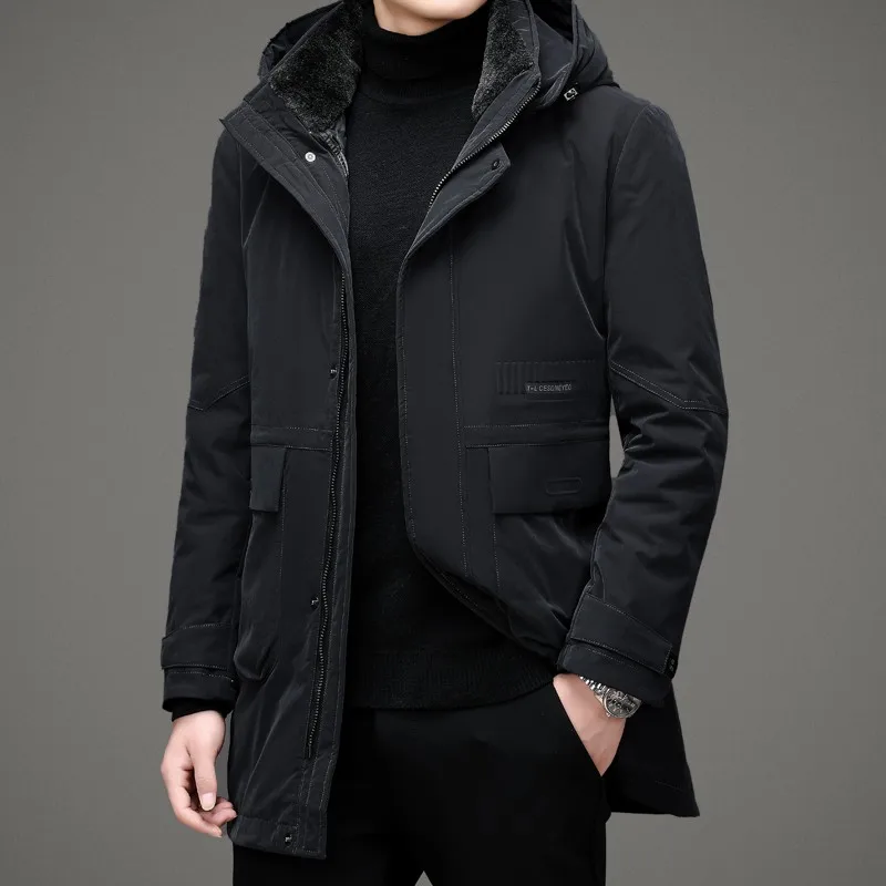 Top Quality Men Warm Winter 90% White Duck Down Hooded Casual Fashion Parka Detachable liner Jacket Men Windbreaker Coats