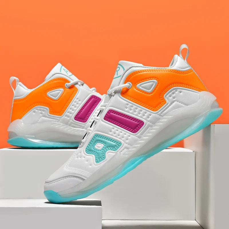 Summer high-top basketball shoes wear-resistant non-slip basketball sneakers high-elastic contrast color lace-up basket sneakers