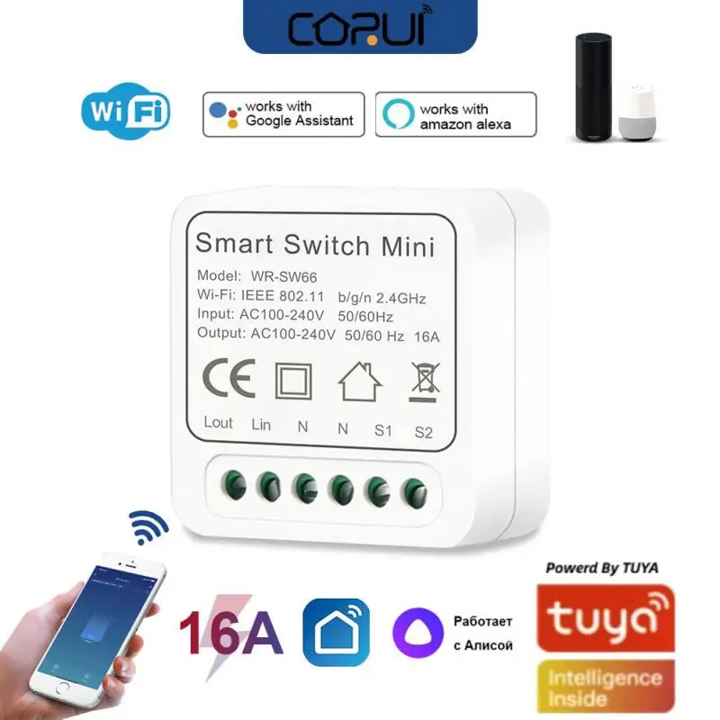 

TUYA 16A MINI Wifi Smart Switch Supporte 2-way control Timer Wireless Switch Smart Home Automation with Alexa Google Home Yandex