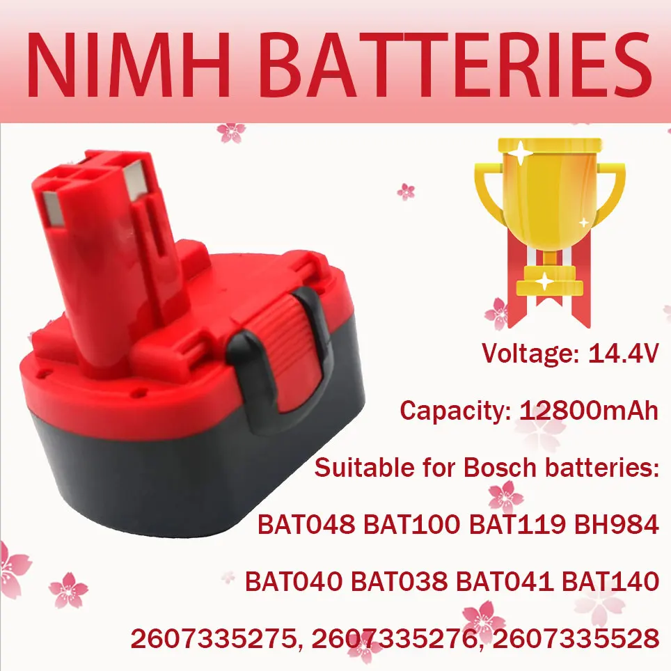 

14.4V NiMH battery 12800mAH Replacement Compatible with Bos: 2607335694 2607335264 2607335465 2607335711 BAT038 BAT040 BAT041