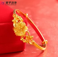 anglang fashion gold colour woman cuff bracelet adjustable flower lucky bangle retro bridesmaid jewelry charm gift
