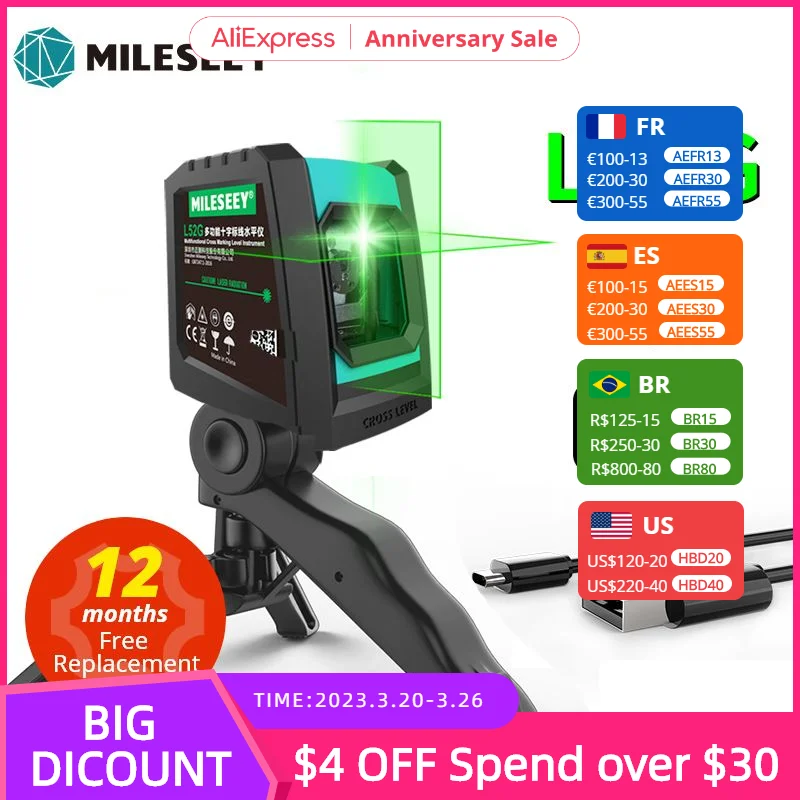 MiLESEEY 2 Lines Laser Level L52R L62 360 laser level L6 nivel laser with Battery and Tripod лазерный уровень