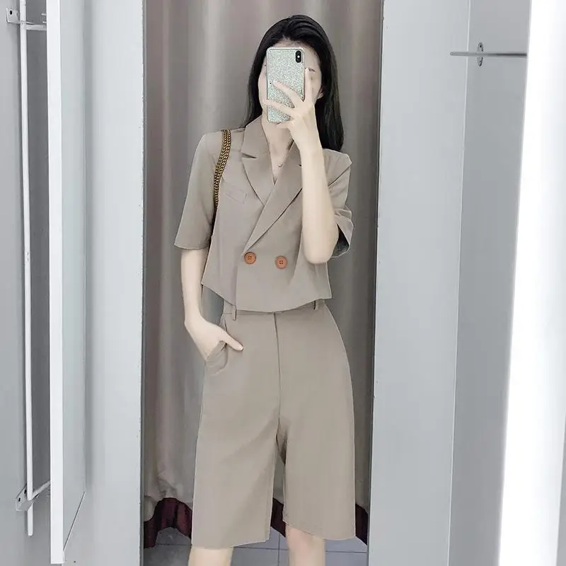 

Women 2022 Summer Fashion Casual Loose 2 Piece Set Female Short Sleeve Blazers Coat + Shorts Suits All-Match Two Piece Sets S30