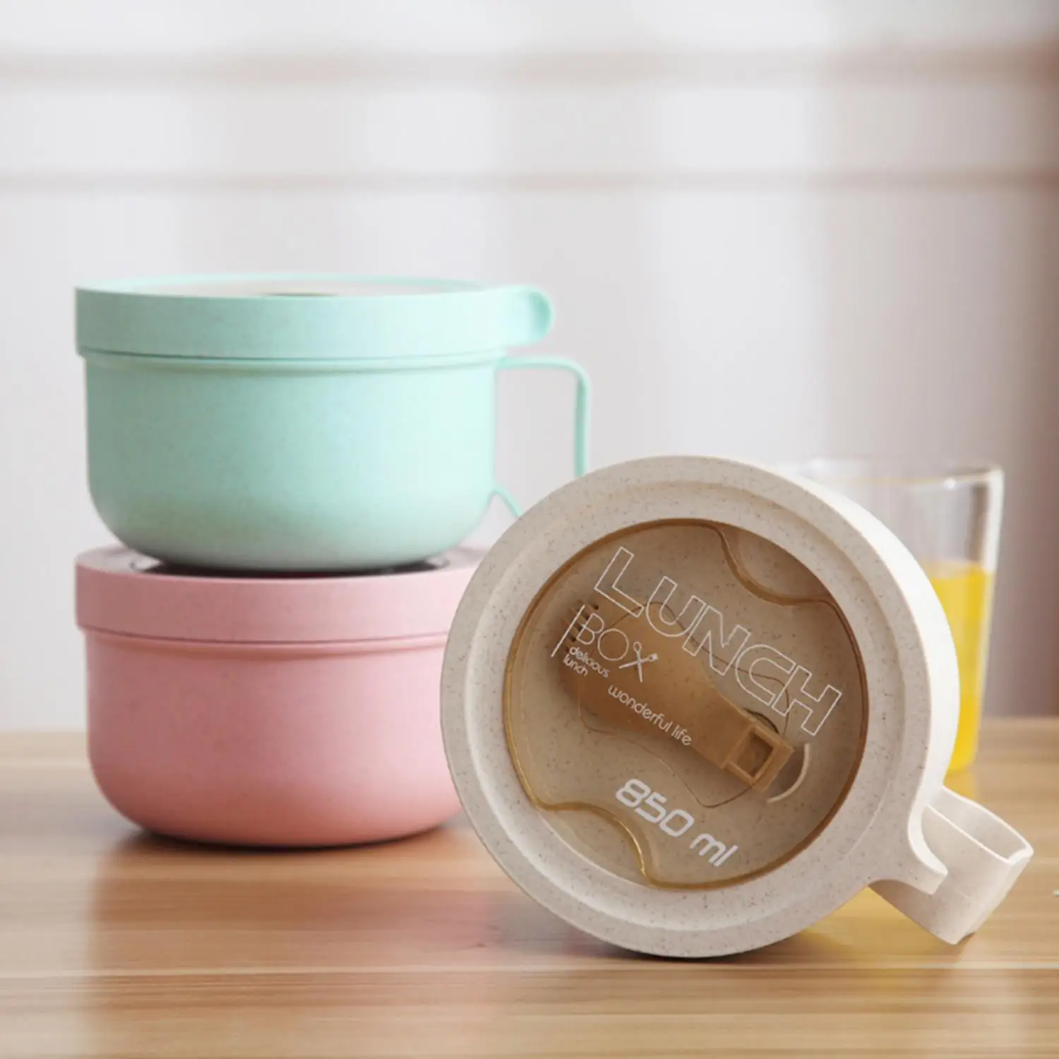 

Japanese Sealed Wheat Straw Fiber Plastic Bento Bowl Cup, Can Be Microwave With Instant Noodles Bowl With Tableware
