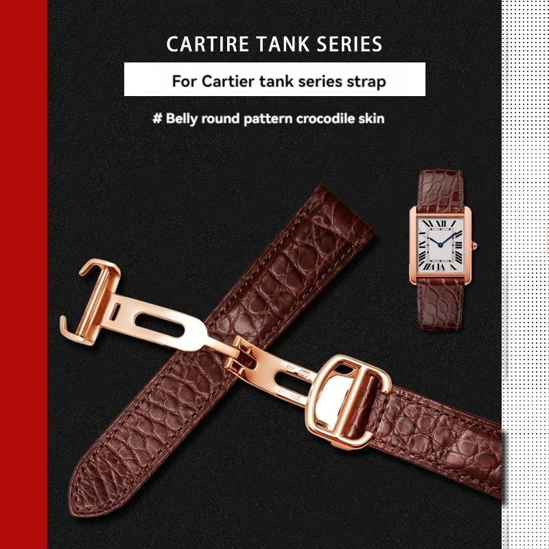 Фото Черный, коричневый ремешок для часов Cartier, ремешок из крокодиловой кожи, танк из натуральной кожи, соло key, Лондонский кальбо, мужской браслет 20, 22, 23, 24 мм, 25 мм №2