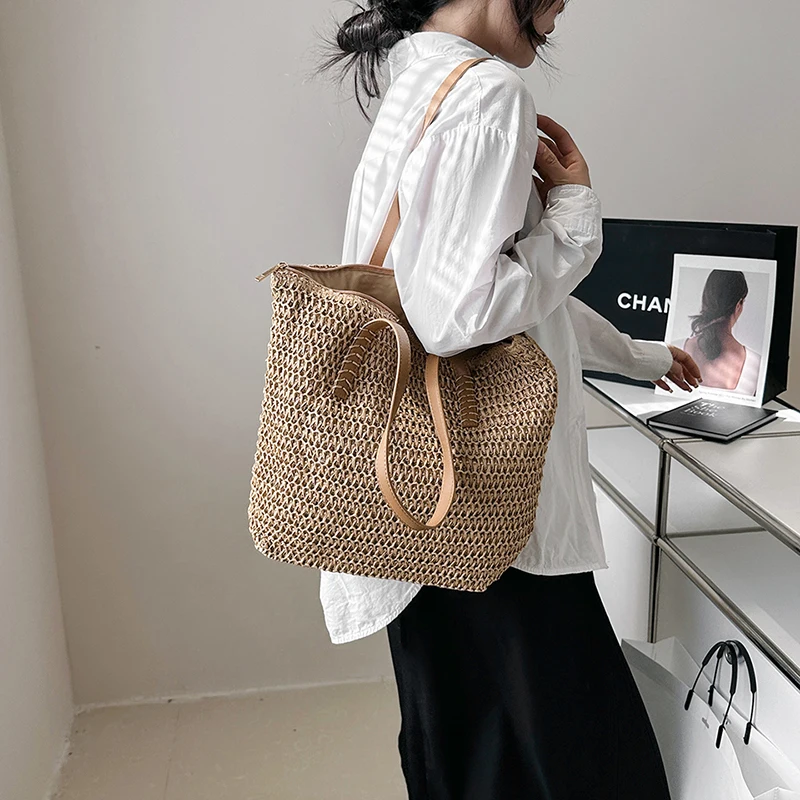 

Fashion Summer Beach Bag Womne's New Popular Single Shoulder Bag Ladise Large Capacity Straw Woven Big Tote Bags Casual Handbags