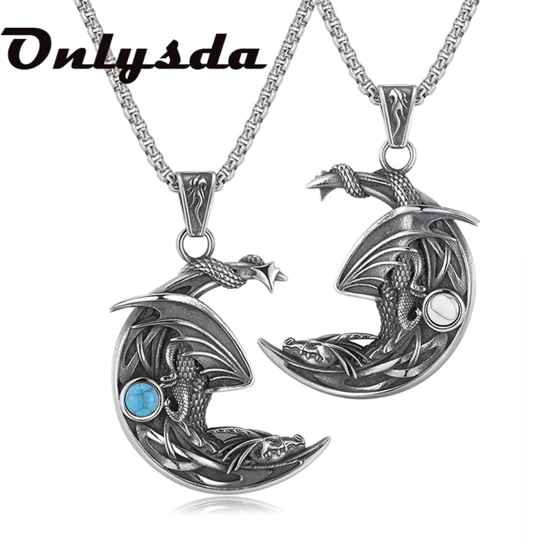 

2022 New Design Sleeping Dragon Moon Pendant Necklace For Men Women With Natural Stones Boyfriend Gift Dropshipping V242