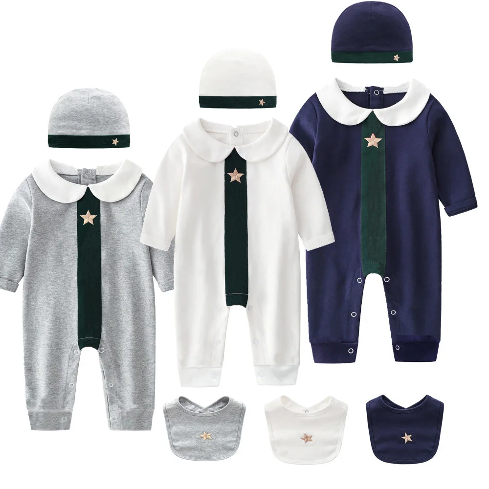 

Luxury Newborn Baby Designer Clothes Rompers+Hats+bibs 3pcs Set Striped Star Infant Girl Boy Cotton One Pieces Jumpsuit Outfits