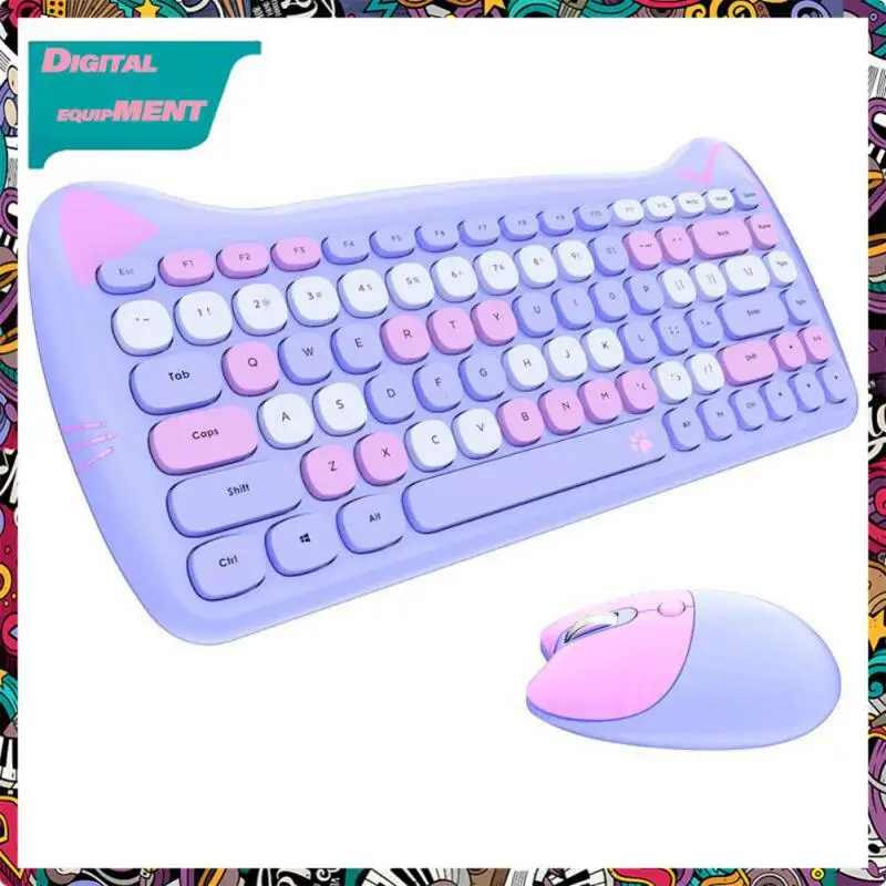 

Cute Meow 2400dpi Wireless 2.4g Keyboard Mouse Set Usb Photoelectric Keyboard And Mouse Ergonomics Waterproof Portable For Gamer