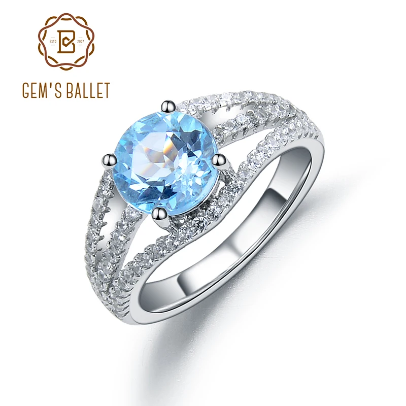 

GEM'S BALLET 925 Sterling Silver Gemstone Rings For Women Topaz Jewelry Natural Sky Blue Topaz Birthstone Ring Gift For Her
