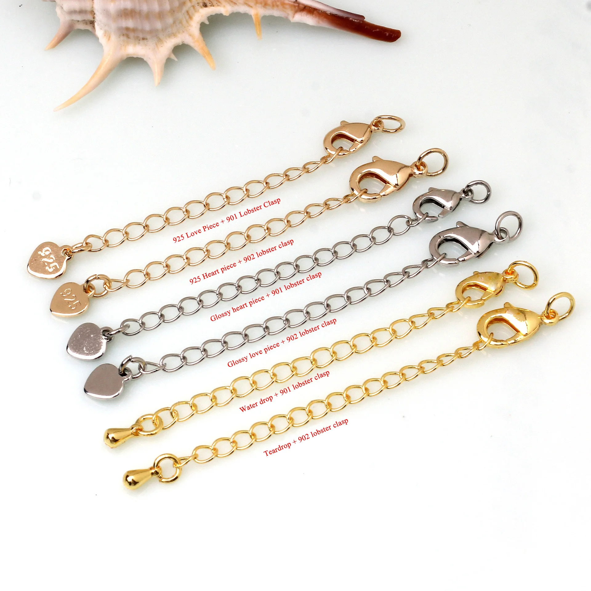 10pcs Lobster Clasps Connector with Teardrop Tail Chain Extension Chain DIY Jewelry Making For Necklace Bracelets Accessories