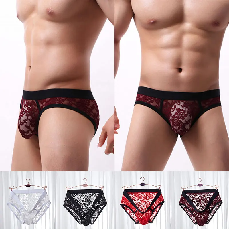 

Sexy Underwear For Men Summer Floral Lace Thong Intimates Panties See Through Briefs Knickers Breathable Transparent Underpants