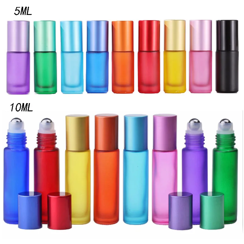 10pcs 5ML 10MLFrosted  Empty Glass Roll-on Bottles Stainless Roll On Ball Perfume Aromatherapy Bottle  Roller Bottle