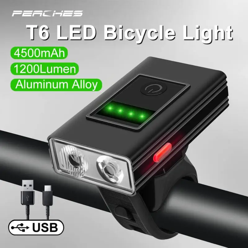 

T6 Bicycle Headlights Mountain Bike Front Light 500 Lumens Bright Power Indicator Night Cycling Warning Lamp Bicycle Accessories