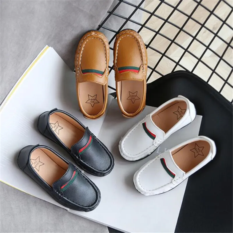 Boys Girls Moccasins Soft Bottom Casual Leather Shoes Kids Loafers Children's Metal Wedding Autumn Fashion Flats Boat Sneakers