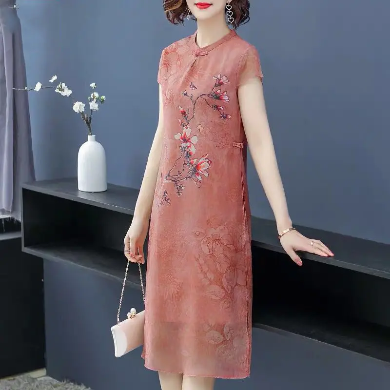 

Large size mother dress noble and western style 2021 new wide lady middle-aged female summer dress mid-length dress