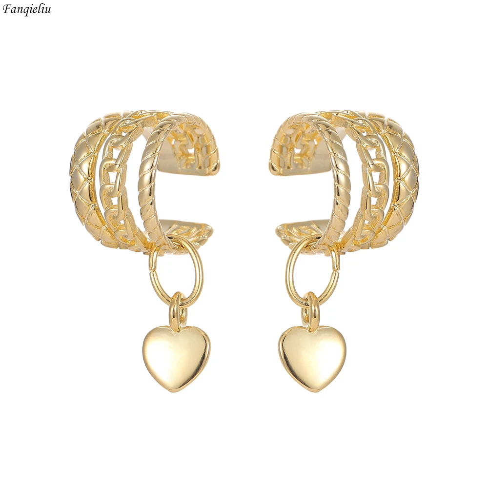 

Fanqieliu 925 Silver Needle Heart Charms C Clip Earrings For Women Trendy Jewelry Girl Gift New FQL23120
