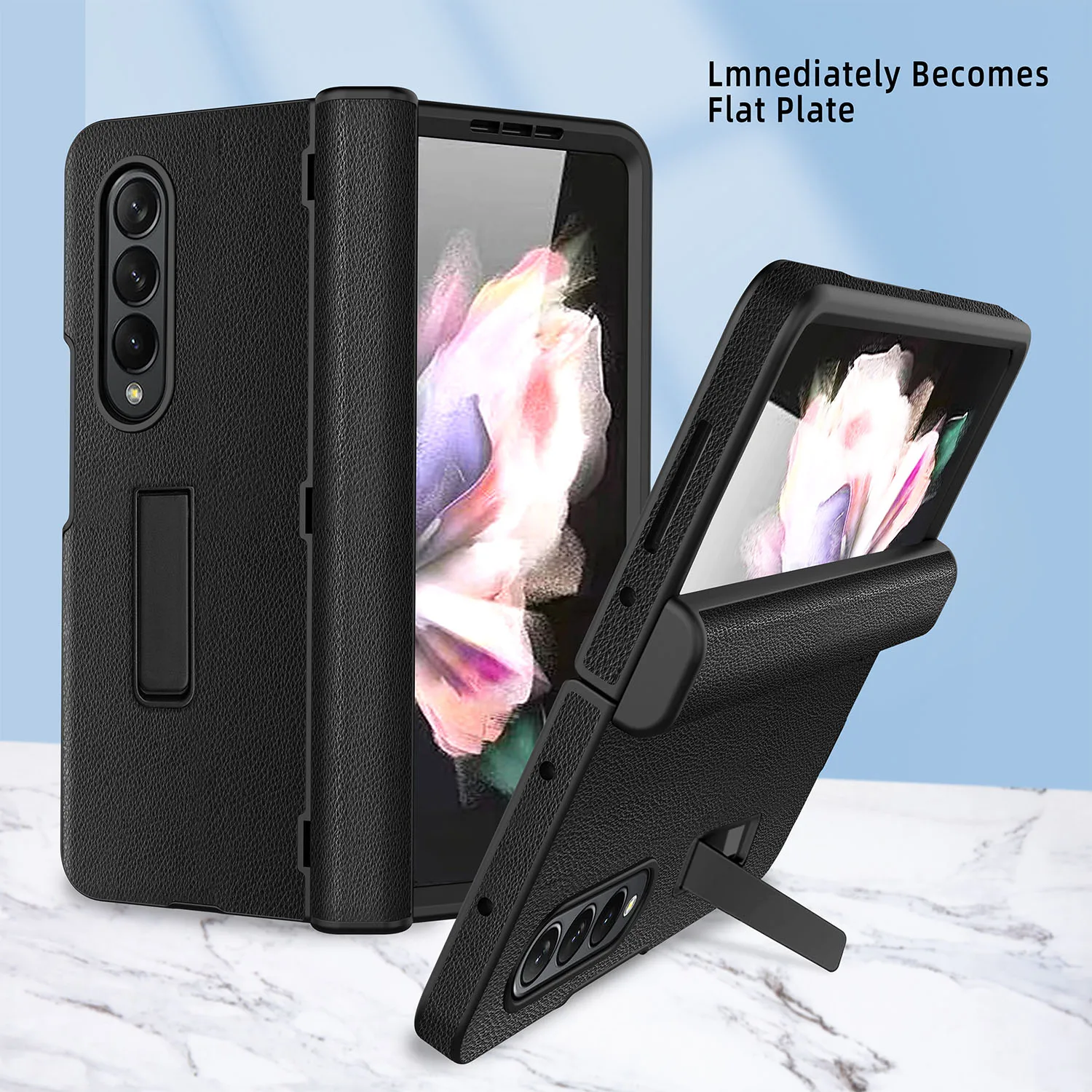 

Luxury Full Real Leather Kickstand Phone Cover For Samsung Galaxy Z Fold 4 Hinge With Glass Screen Fully Encased Shockproof Case