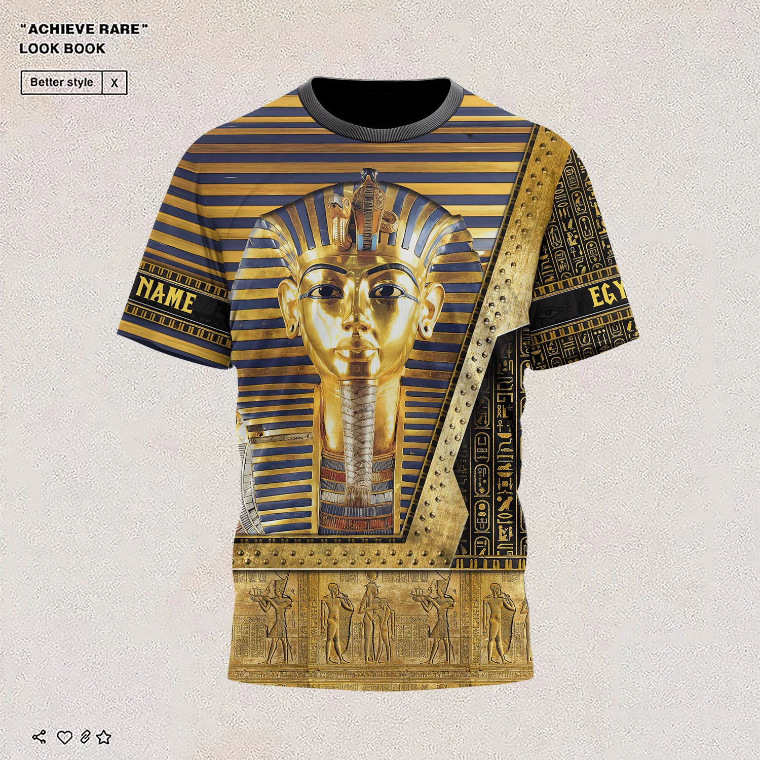 

2022 Summer Fashion Casual 3D Printing Retro Style Egyptian Pharaoh Short Sleeve T-Shirt Men's Crew Neck Top Quick Dry