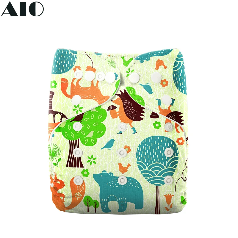 

[AIO] Cartoon Forest Animals Print Eco Cloth Diaper Stay-dry Baby Nappy Waterproof Prevent Leakage Infant Training Pants Adjust