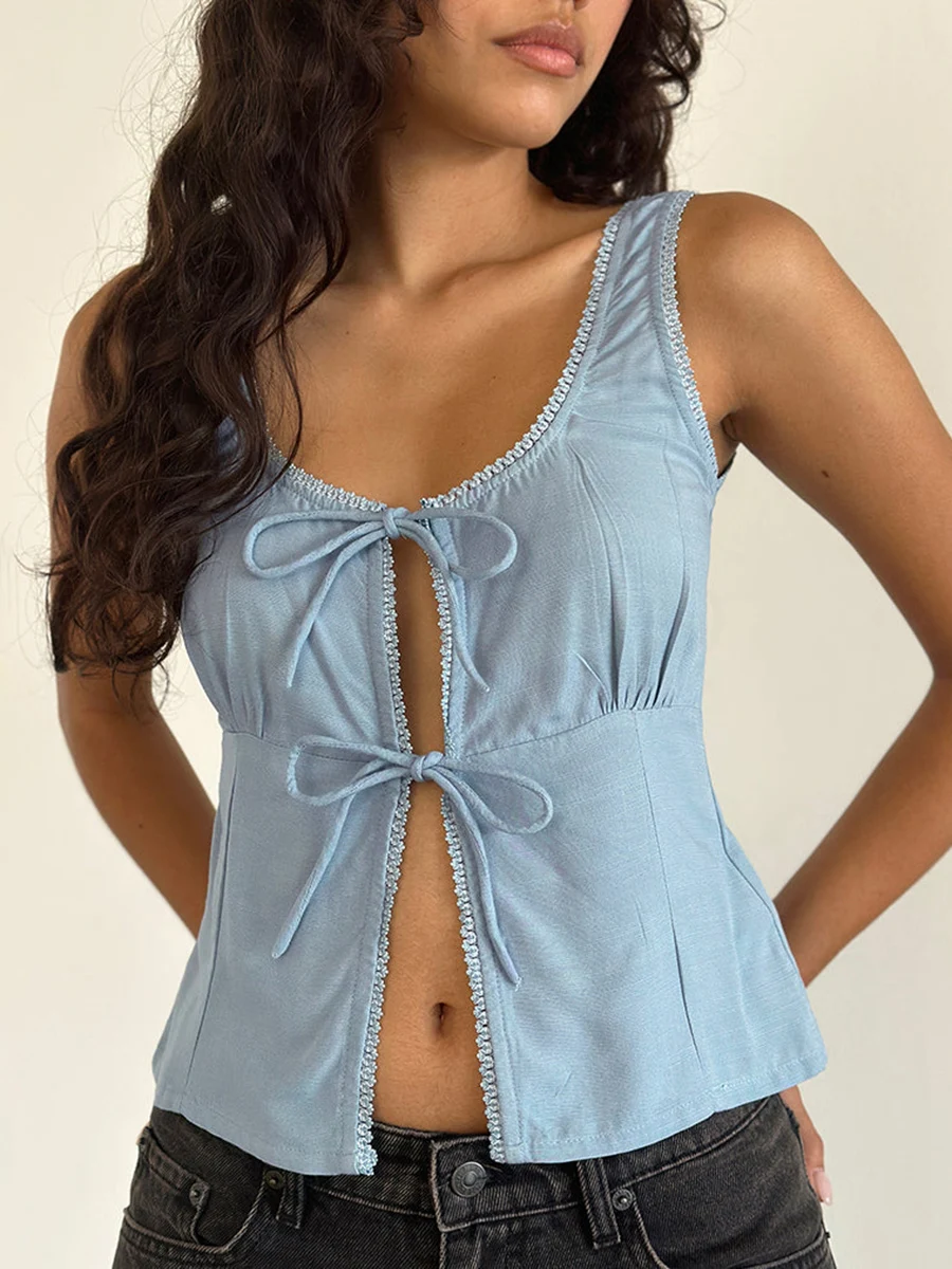 Женские майки с завязкой спереди однотонный укороченный жилет без рукавов