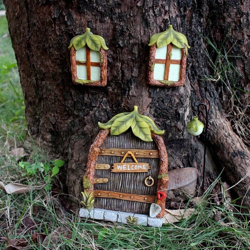 

Resin Fluorescent Door /Window Outdoor Creative Miniatures Garden Decoration Elf Home Yard Art Garden Ornament