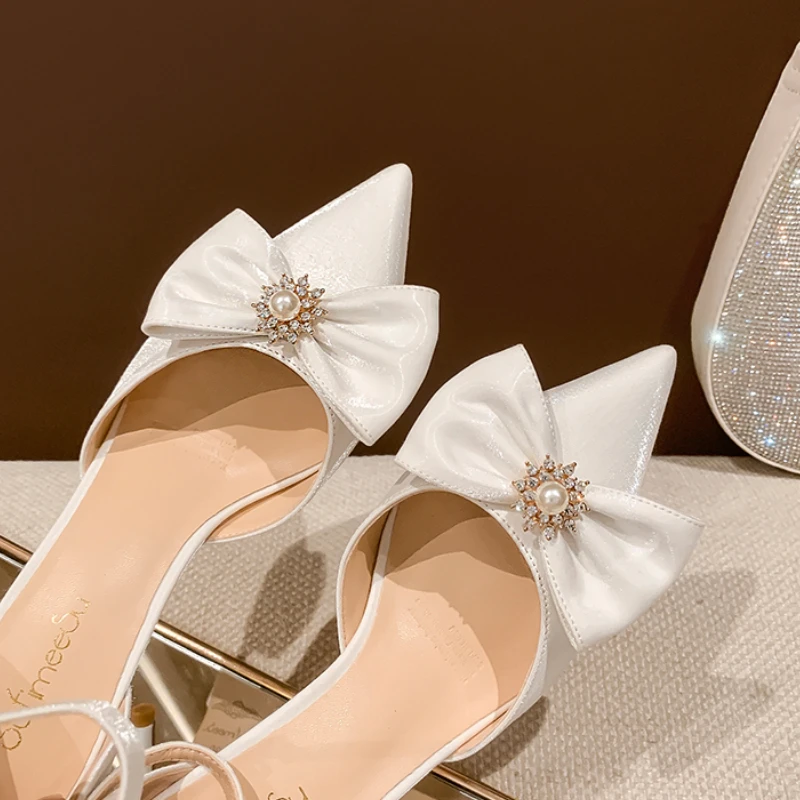 Свадебные туфли во французском стиле новые шифоновые босоножки с жемчужным