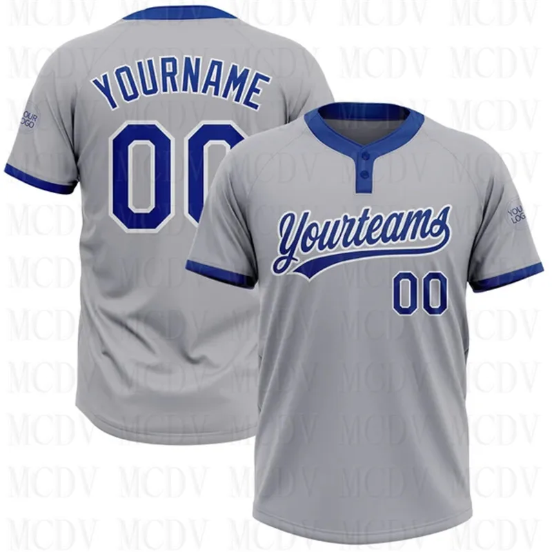

Custom Gray Royal-White Two-Button Unisex Softball Jersey 3D Printed Team Name Number Jerseys Sports Wear Adult Youth